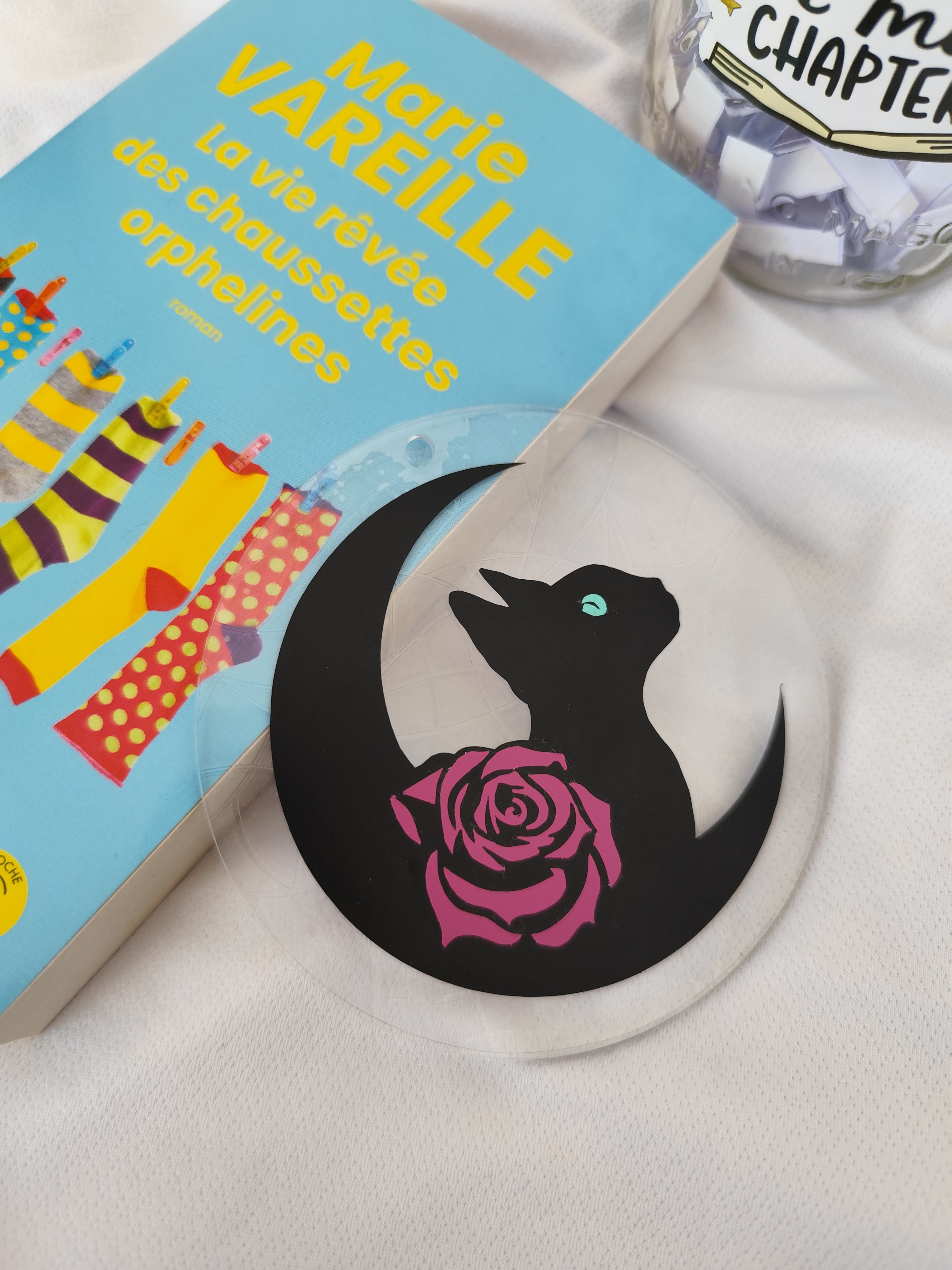 Suncatcher plexiglas : Chat Noir, Lune & Rose